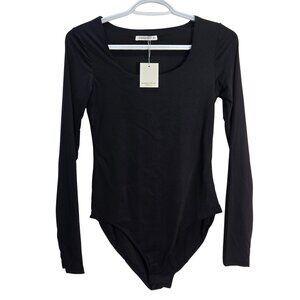 NWT | Black Long Sleeve Swoop Neck Fitted Full Coverage Bodysuit | Small
